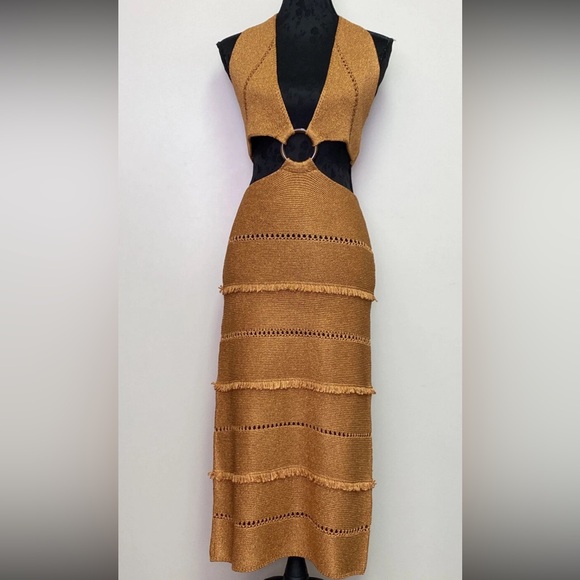 ZARA BUCKLED METALLIC THREAD KNIT DRESS SIZA LARGE - Picture 3 of 13